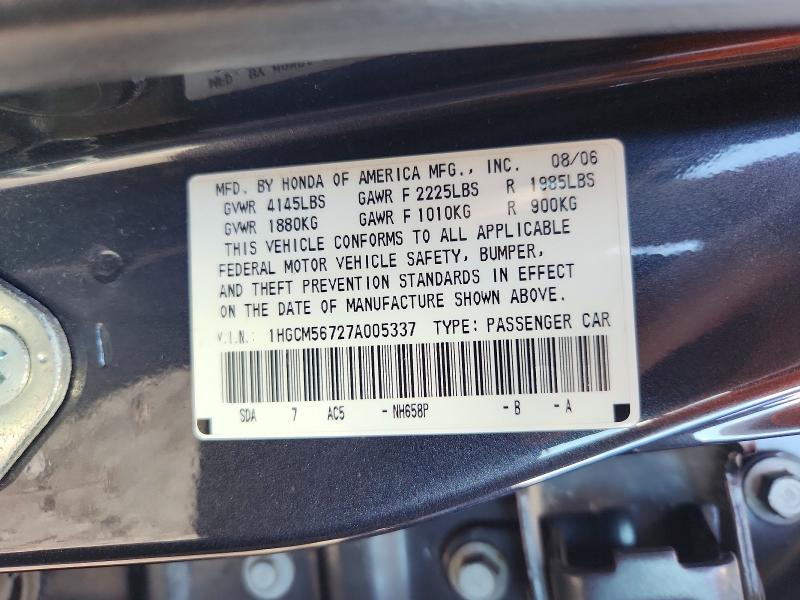 Продаж на аукціоні авто 2007 Honda Accord, vin: 1HGCM56727A005337, номер лоту: 71550696