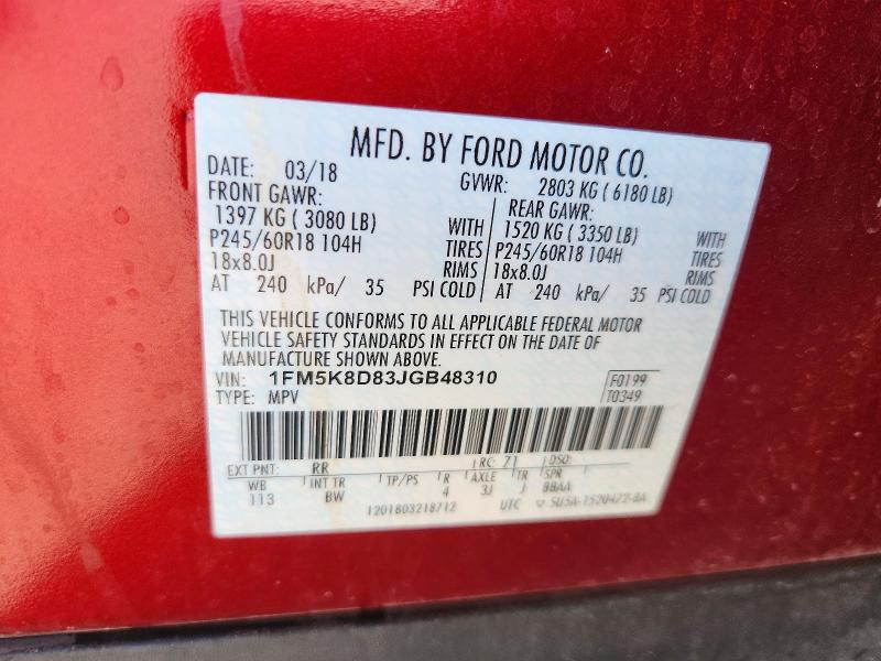 Продаж на аукціоні авто 2018 Ford Explorer, vin: 1FM5K8D83JGB48310, номер лоту: 72337426