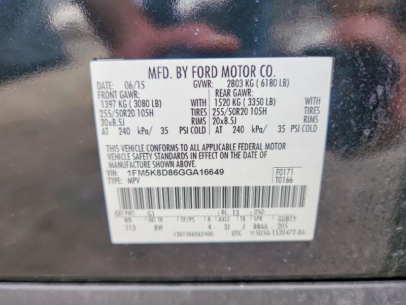 Продаж на аукціоні авто 2016 Ford Explorer, vin: 1FM5K8D86GGA16649, номер лоту: 71369526