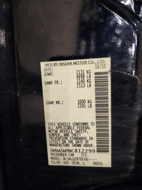 Aukcja sprzedaży 2011 Nissan Maxima, vin: 1N4AA5AP0BC812299, numer aukcji: 71775296