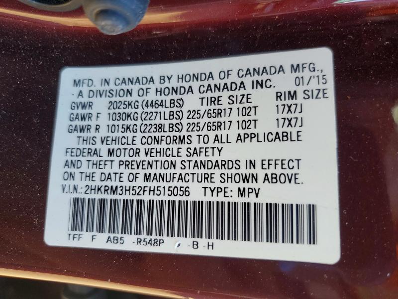 Auction sale of the 2015 Honda Cr-v, vin: 2HKRM3H52FH515056, lot number: 71276286