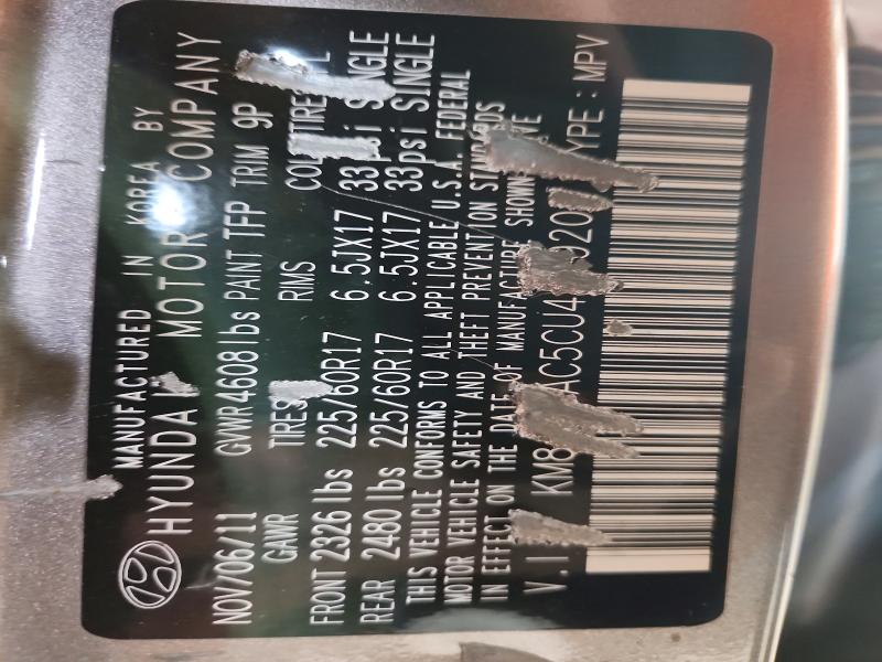 70936216 :رقم المزاد ، KM8JUCAC5CU417920 vin ، 2012 Hyundai Tucson مزاد بيع
