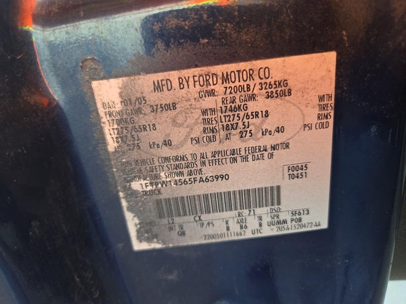 2005 Ford F150 მანქანა იყიდება აუქციონზე, vin: 1FTPW14565FA63990, აუქციონის ნომერი: 71498556