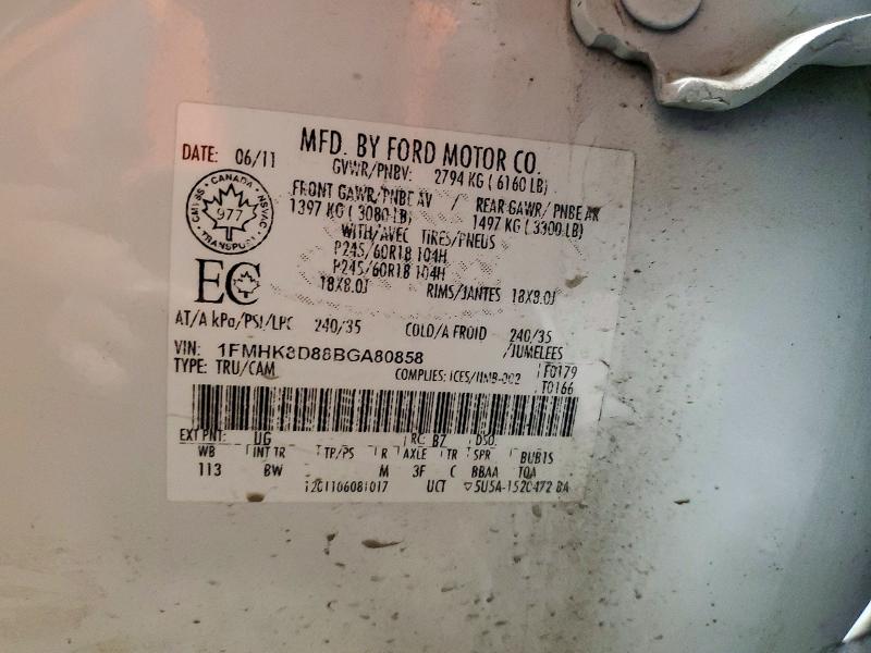 Продаж на аукціоні авто 2011 Ford Explorer, vin: 1FMHK8D88BGA80858, номер лоту: 72366636
