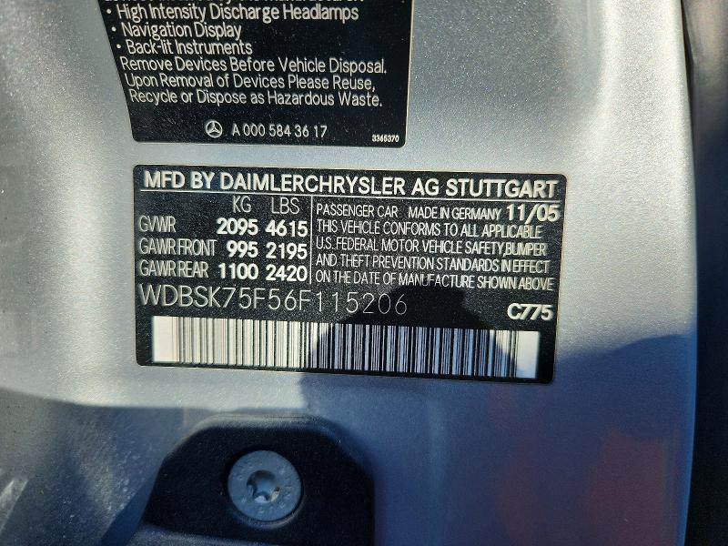 71670386 :رقم المزاد ، WDBSK75F56F115206 vin ، 2006 Mercedes-benz Sl مزاد بيع