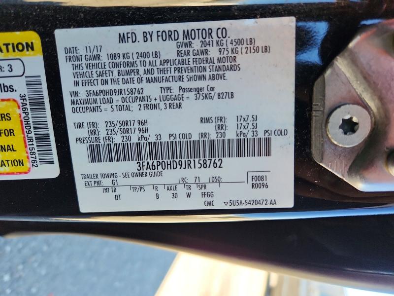 2018 Ford Fusion მანქანა იყიდება აუქციონზე, vin: 3FA6P0HD9JR158762, აუქციონის ნომერი: 71260246