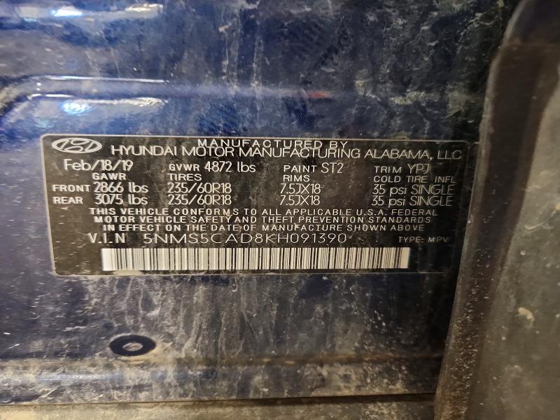 70044246 :رقم المزاد ، 5NMS5CAD8KH091390 vin ، 2019 Hyundai Santa Fe مزاد بيع
