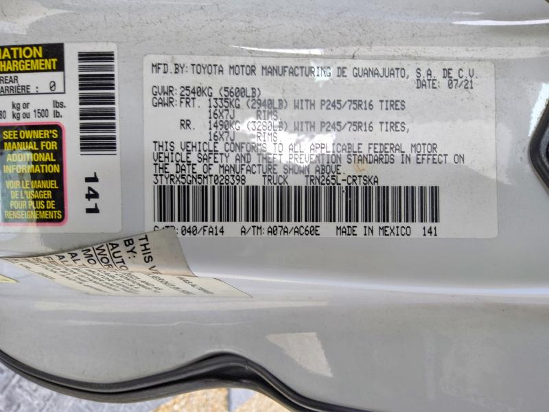 Продажа на аукционе авто 2021 Toyota Tacoma, vin: 3TYRX5GN5MT028398, номер лота: 69921876