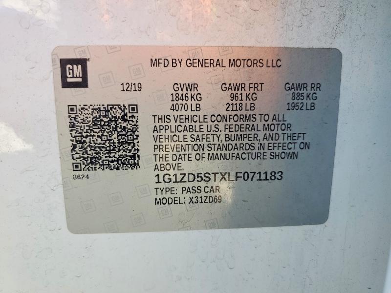 71234286 :رقم المزاد ، 1G1ZD5STXLF071183 vin ، 2020 Chevrolet Malibu مزاد بيع