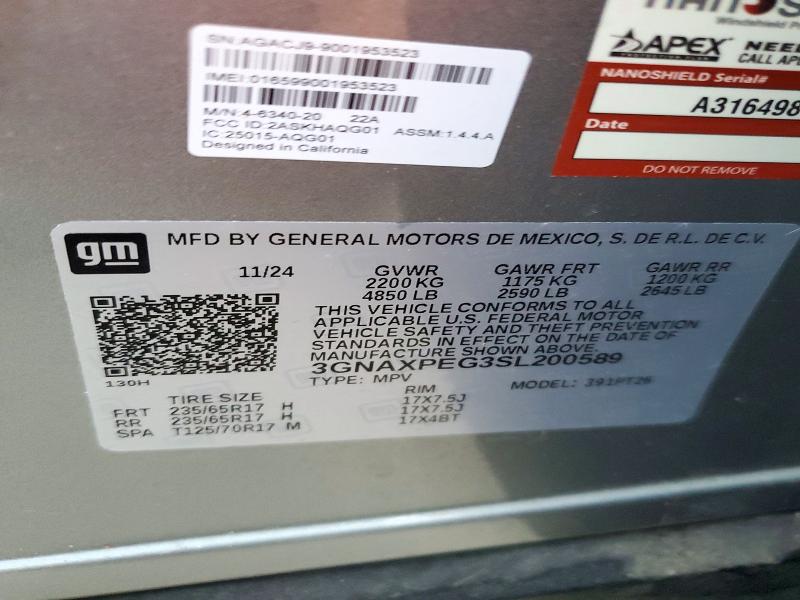 Aukcja sprzedaży 2025 Chevrolet Equinox, vin: 3GNAXPEG3SL200589, numer aukcji: 72747346