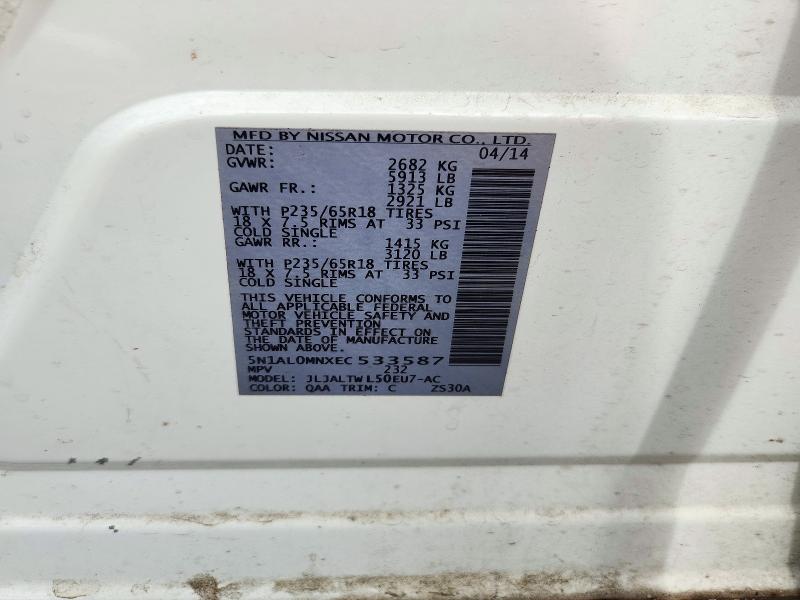Aukcja sprzedaży 2014 Infiniti Qx60, vin: 5N1AL0MNXEC533587, numer aukcji: 72844676