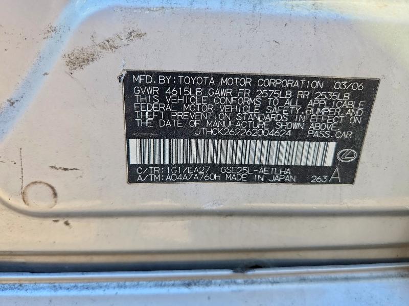 Aukcja sprzedaży 2006 Lexus Is, vin: JTHCK262262004624, numer aukcji: 70778106