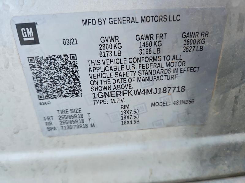 70343836 :رقم المزاد ، 1GNERFKW4MJ187718 vin ، 2021 Chevrolet Traverse مزاد بيع