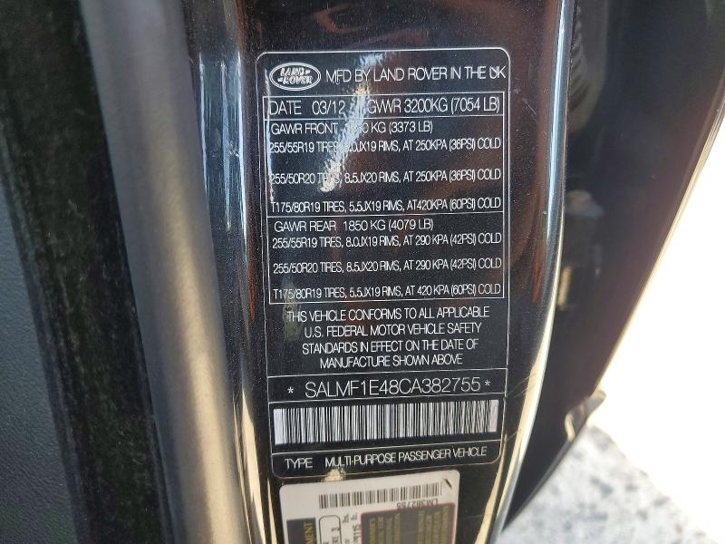 73496556 :رقم المزاد ، SALMF1E48CA382755 vin ، 2012 Land Rover Range Rover مزاد بيع