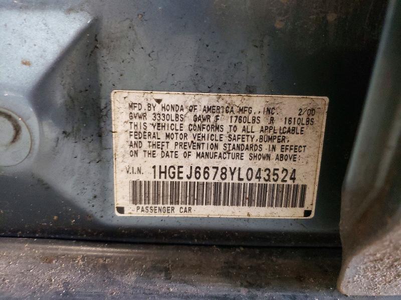 Продаж на аукціоні авто 2000 Honda Civic, vin: 1HGEJ6678YL043524, номер лоту: 69628366