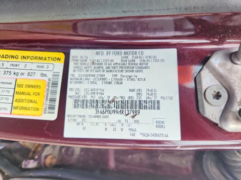 Продаж на аукціоні авто 2017 Ford Fusion, vin: 3FA6P0D99HR127989, номер лоту: 71440866
