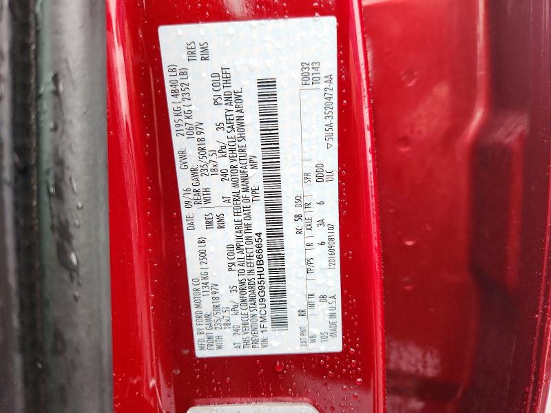 2017 Ford Escape მანქანა იყიდება აუქციონზე, vin: 1FMCU9G95HUB66654, აუქციონის ნომერი: 72452656