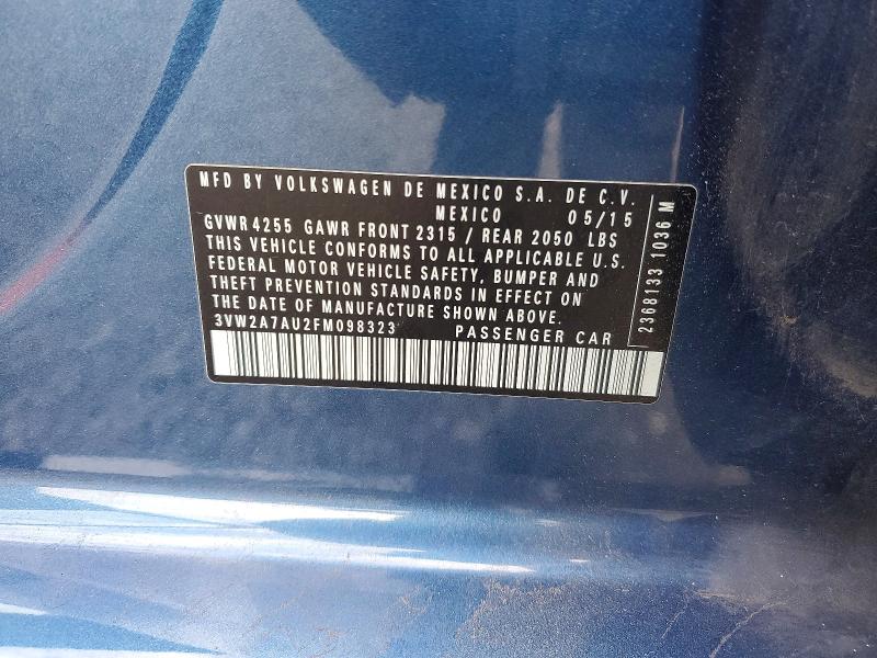 71263766 :رقم المزاد ، 3VW2A7AU2FM098323 vin ، 2015 Volkswagen Golf مزاد بيع