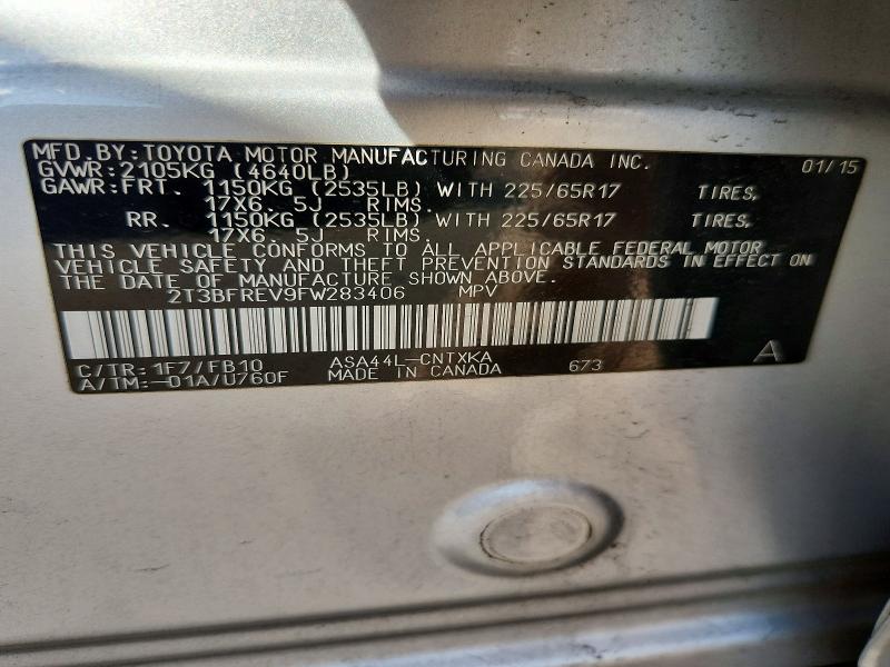 Aukcja sprzedaży 2015 Toyota Rav4, vin: 2T3BFREV9FW283406, numer aukcji: 72018996