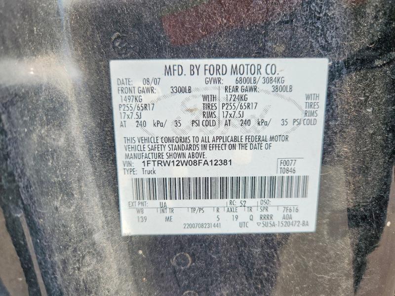 Aukcja sprzedaży 2008 Ford F150, vin: 1FTRW12W08FA12381, numer aukcji: 71821036