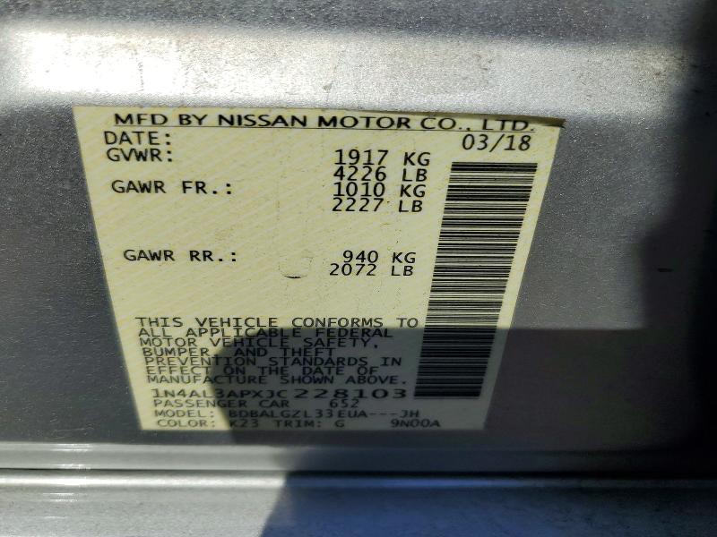 Aukcja sprzedaży 2018 Nissan Altima, vin: 1N4AL3APXJC228103, numer aukcji: 71147366