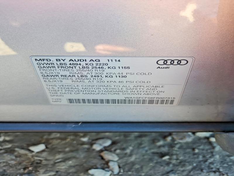 71441566 :رقم المزاد ، WA1GFCFS6FR007315 vin ، 2015 Audi Q3 مزاد بيع