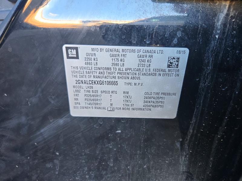 Aukcja sprzedaży 2016 Chevrolet Equinox, vin: 2GNALCEKXG6106665, numer aukcji: 72802396