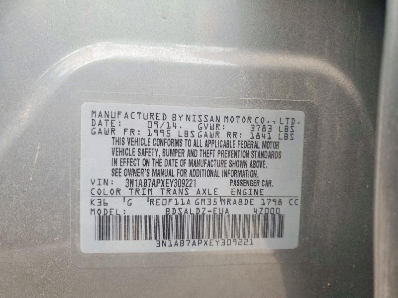Aukcja sprzedaży 2014 Nissan Sentra, vin: 3N1AB7APXEY309221, numer aukcji: 65407426