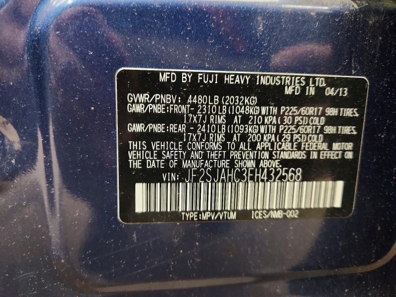 2014 Subaru Forester მანქანა იყიდება აუქციონზე, vin: JF2SJAHC3EH432568, აუქციონის ნომერი: 71941946