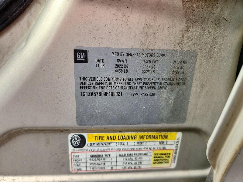 2009 Chevrolet Malibu მანქანა იყიდება აუქციონზე, vin: 1G1ZK57B09F190021, აუქციონის ნომერი: 72745036
