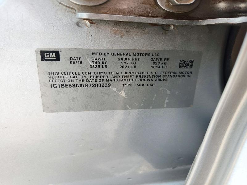 72008776 :رقم المزاد ، 1G1BE5SM5G7280239 vin ، 2016 Chevrolet Cruze مزاد بيع