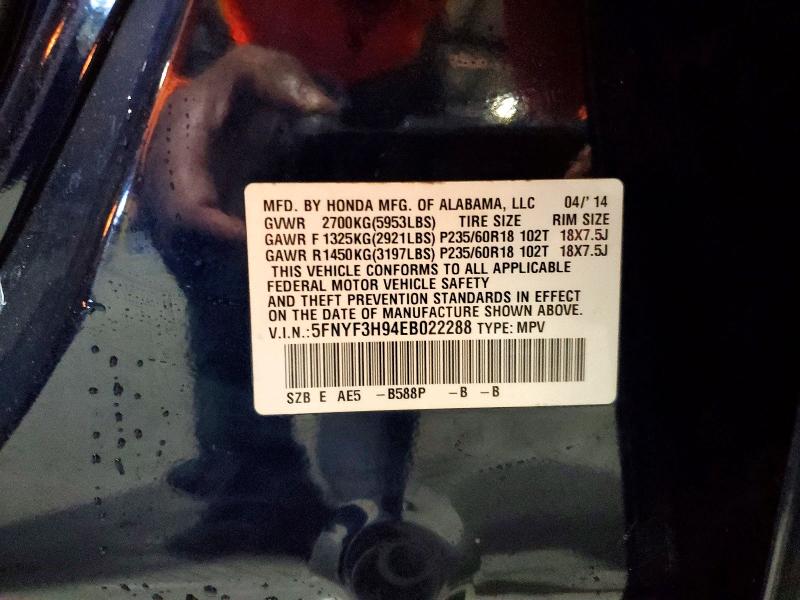 2014 Honda Pilot მანქანა იყიდება აუქციონზე, vin: 5FNYF3H94EB022288, აუქციონის ნომერი: 71850626