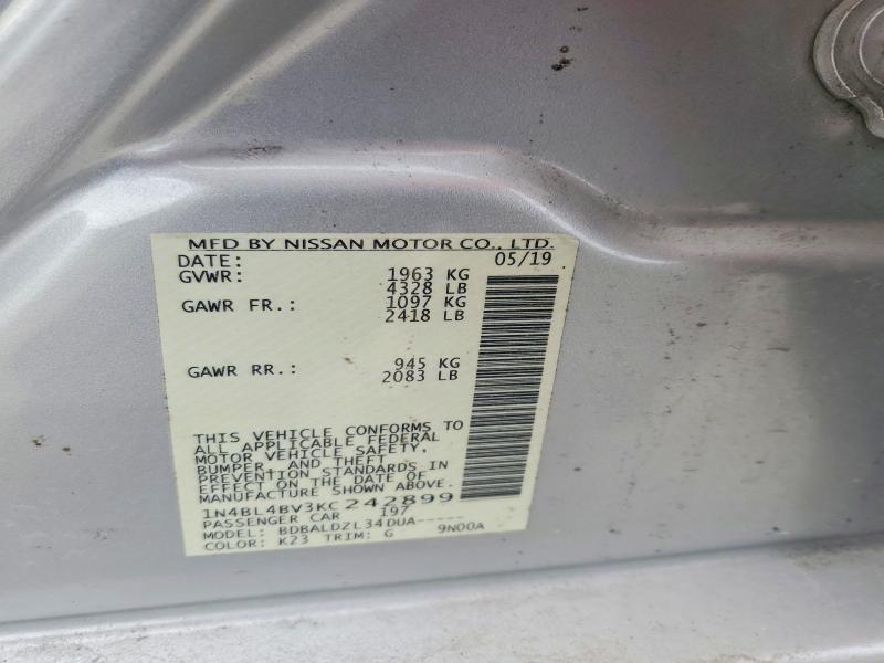 2019 Nissan Altima მანქანა იყიდება აუქციონზე, vin: 1N4BL4BV3KC242899, აუქციონის ნომერი: 71270836