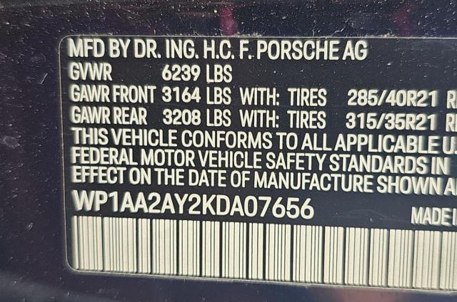 2019 Porsche Cayenne მანქანა იყიდება აუქციონზე, vin: WP1AA2AY2KDA07656, აუქციონის ნომერი: 73109356