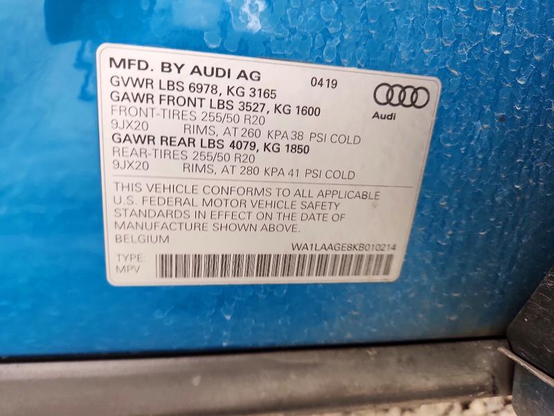Продаж на аукціоні авто 2019 Audi E-tron, vin: WA1LAAGE8KB010214, номер лоту: 73187926