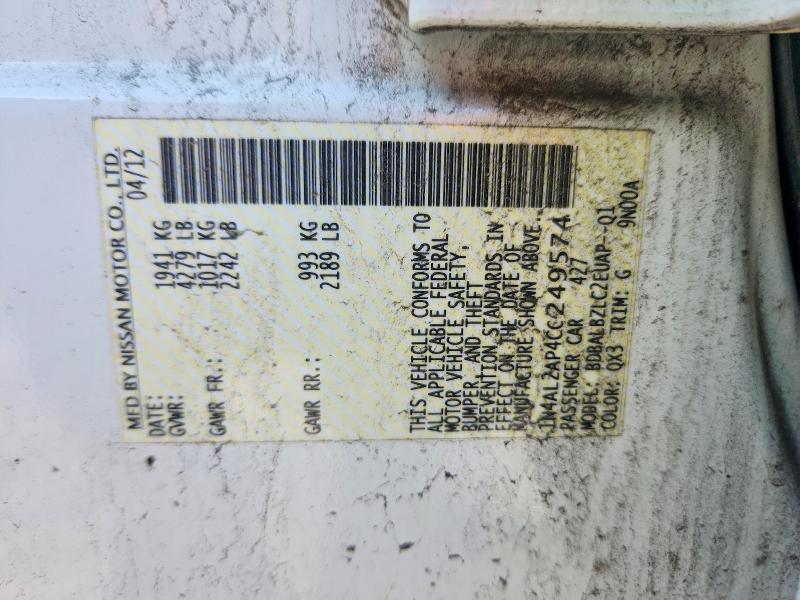 2012 Nissan Altima მანქანა იყიდება აუქციონზე, vin: 1N4AL2AP4CC249574, აუქციონის ნომერი: 71611086