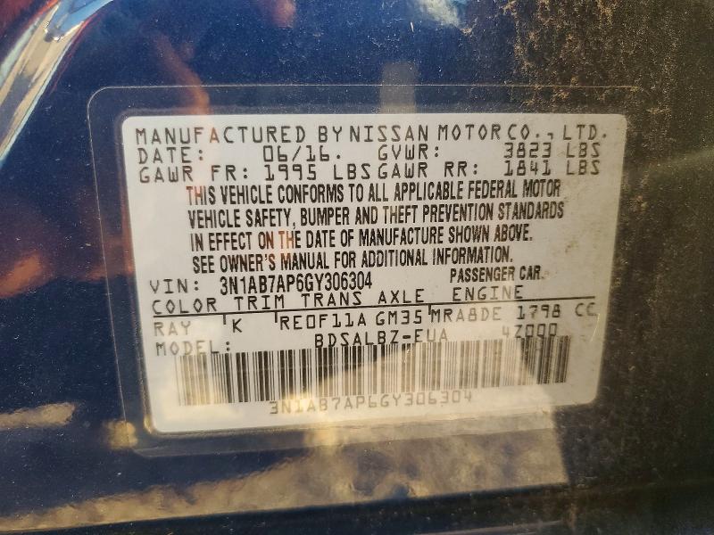 Продаж на аукціоні авто 2016 Nissan Sentra, vin: 3N1AB7AP6GY306304, номер лоту: 71879006