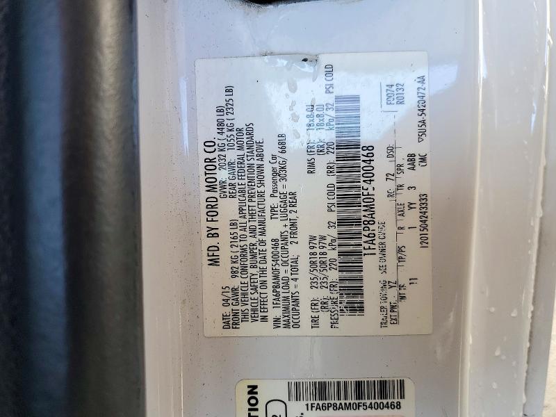 2015 Ford Mustang მანქანა იყიდება აუქციონზე, vin: 1FA6P8AM0F5400468, აუქციონის ნომერი: 73636746