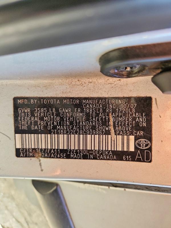 Продажа на аукционе авто 2008 Toyota Corolla, vin: 2T1BR32E28C909867, номер лота: 71784426