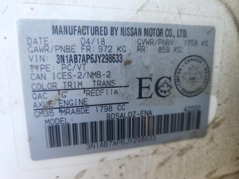 Продажа на аукционе авто 2018 Nissan Sentra, vin: 3N1AB7AP6JY298633, номер лота: 72310026