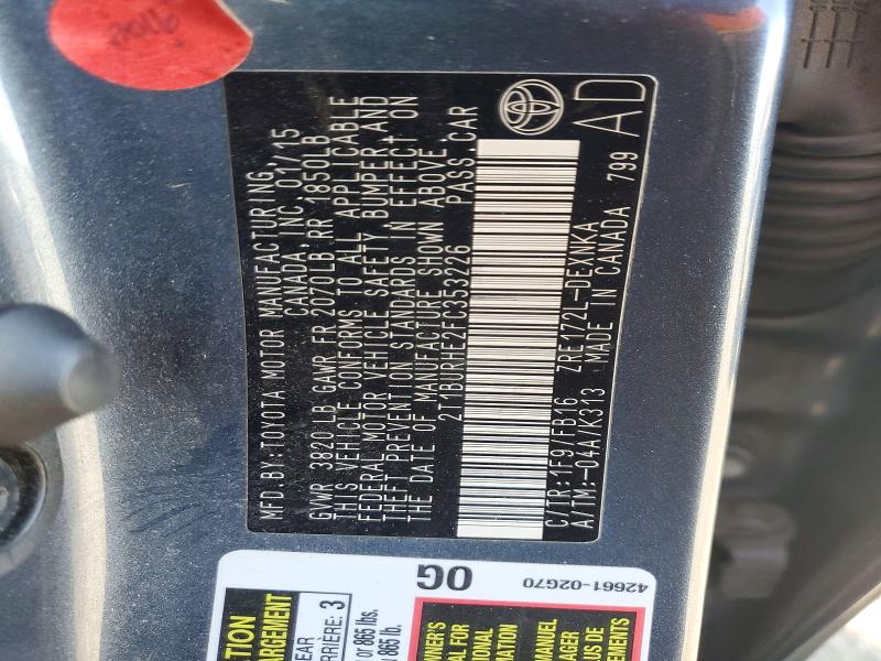 Aukcja sprzedaży 2015 Toyota Corolla, vin: 2T1BURHE2FC353226, numer aukcji: 72246246