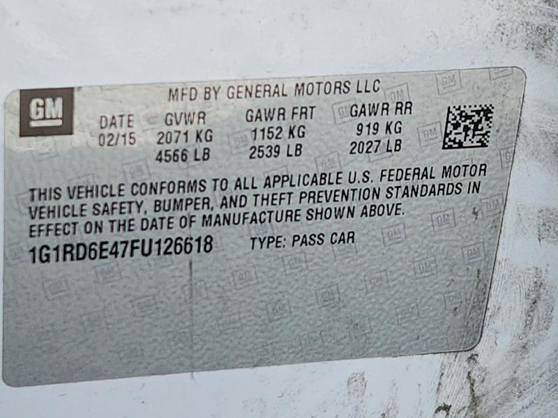 2015 Chevrolet Volt მანქანა იყიდება აუქციონზე, vin: 1G1RD6E47FU126618, აუქციონის ნომერი: 71382746