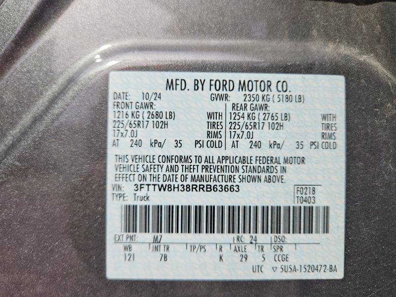 71882596 :رقم المزاد ، 3FTTW8H38RRB63663 vin ، 2024 Ford Maverick مزاد بيع
