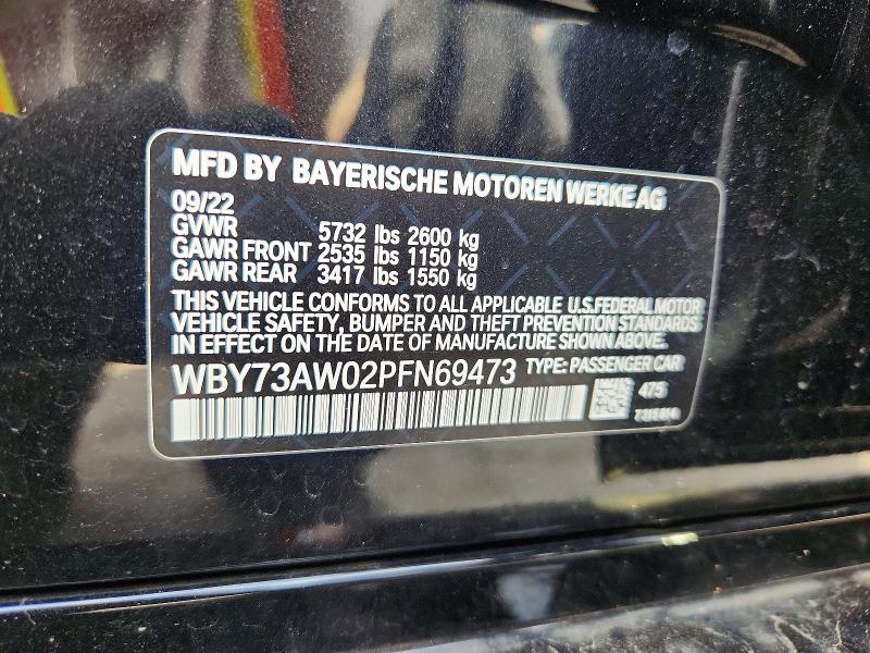 2023 Bmw I4 მანქანა იყიდება აუქციონზე, vin: WBY73AW02PFN69473, აუქციონის ნომერი: 72129256