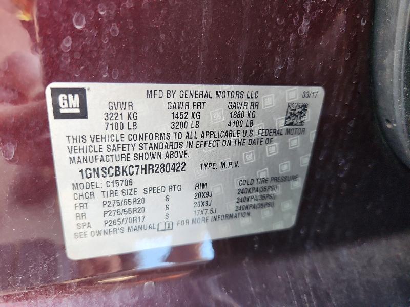 Aukcja sprzedaży 2017 Chevrolet Tahoe, vin: 1GNSCBKC7HR280422, numer aukcji: 71439446