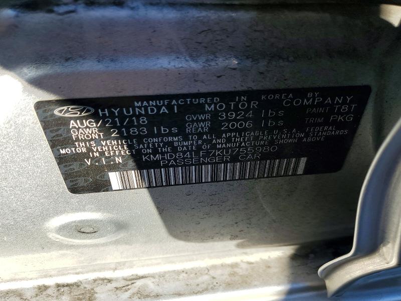Продаж на аукціоні авто 2019 Hyundai Elantra, vin: KMHD84LF7KU755980, номер лоту: 71642456