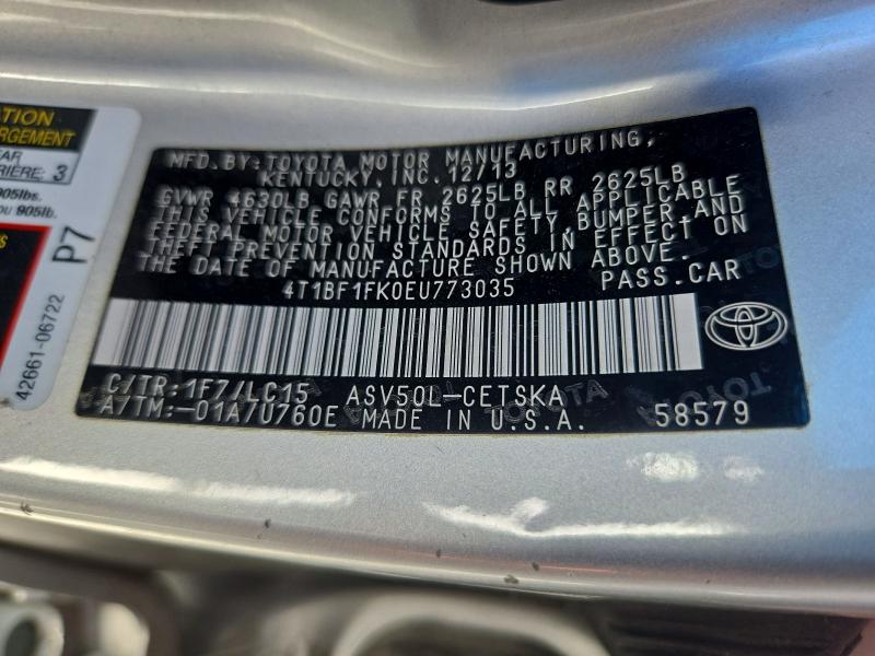 72000016 :رقم المزاد ، 4T1BF1FK0EU773035 vin ، 2014 Toyota Camry مزاد بيع