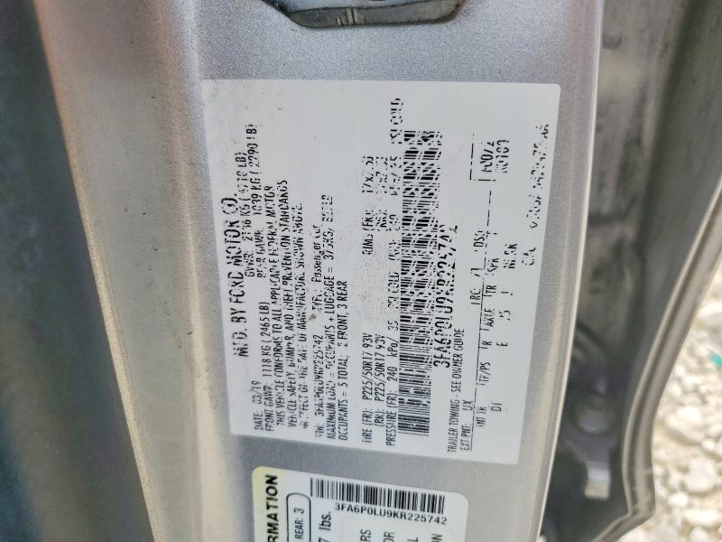 Aukcja sprzedaży 2019 Ford Fusion, vin: 3FA6P0LU9KR225742, numer aukcji: 71494656
