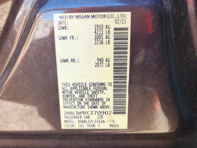 2015 Nissan Altima მანქანა იყიდება აუქციონზე, vin: 1N4AL3AP9FC270902, აუქციონის ნომერი: 71682416