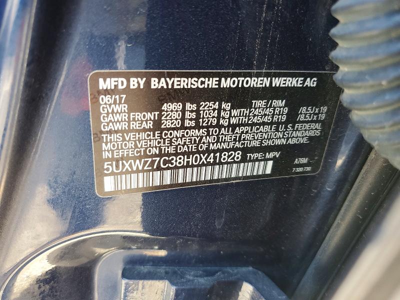71786696 :رقم المزاد ، 5UXWZ7C38H0X41828 vin ، 2017 Bmw X3 مزاد بيع